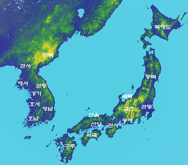 한중일 3국의 지형 비교