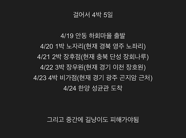 조선시대 하회마을에서 한양까지는 걸어서 얼마나 걸렸을까