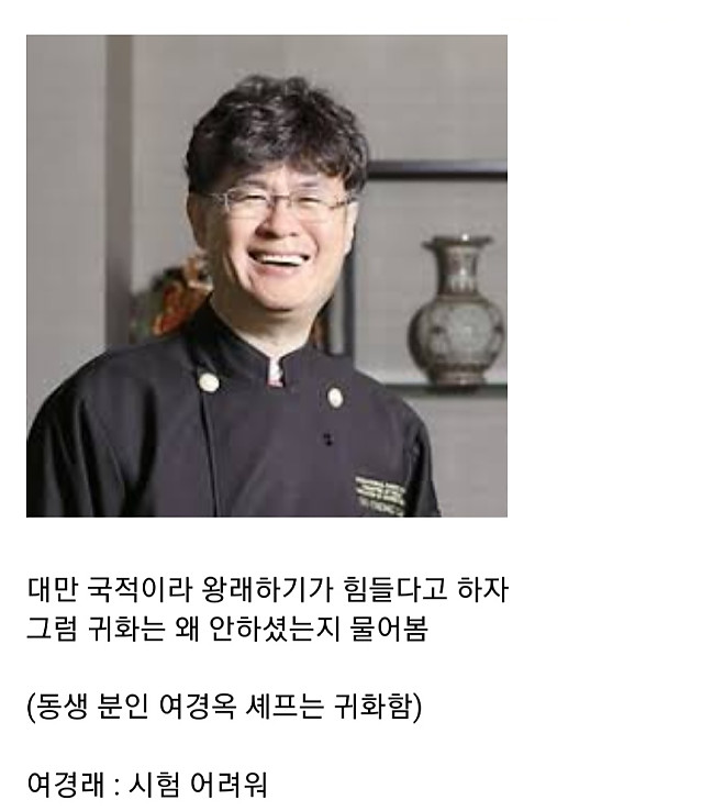 여경래가 귀화를 포기한 이유