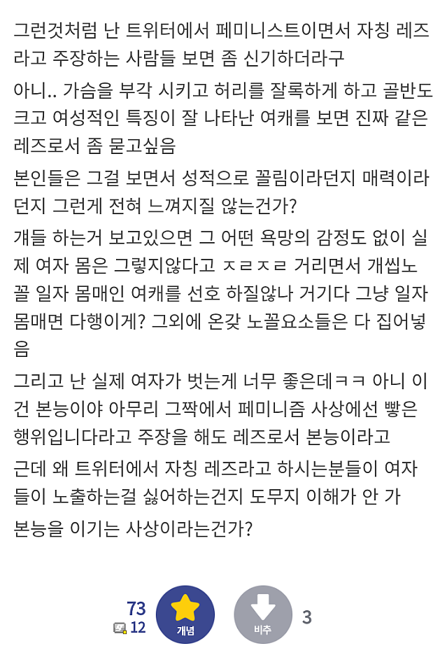 트페미 패션 레즈들의 검열에 빡친 찐 레즈