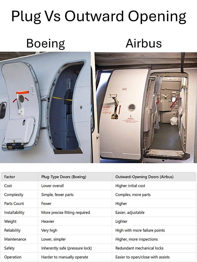 두 가지 종류의 비행기 출입문