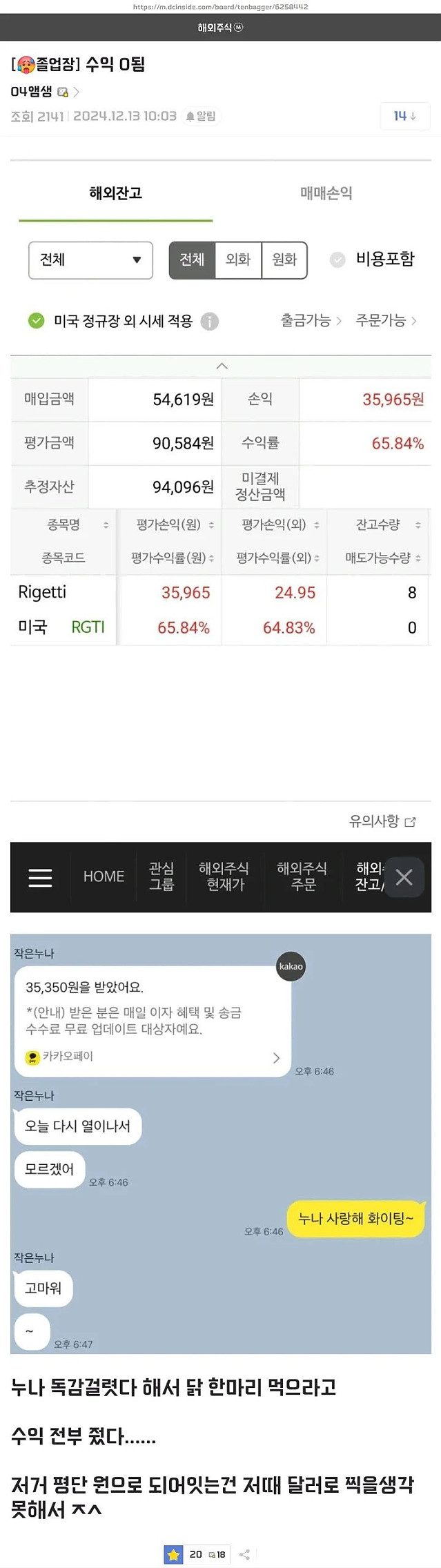 수익률 65%에서 0%가 되어버린 디씨인