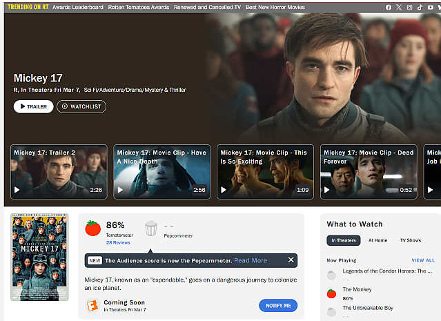미키17 로튼토마토 순조로운 출발