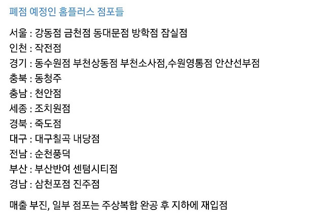 홈플러스 폐업 예정인 지점들